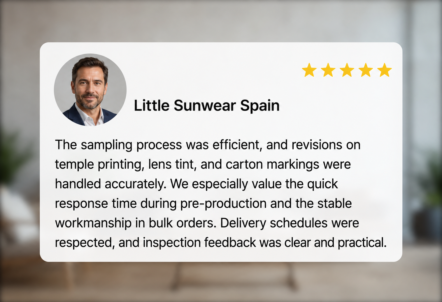 Buyer testimonial visual for packaging coordination